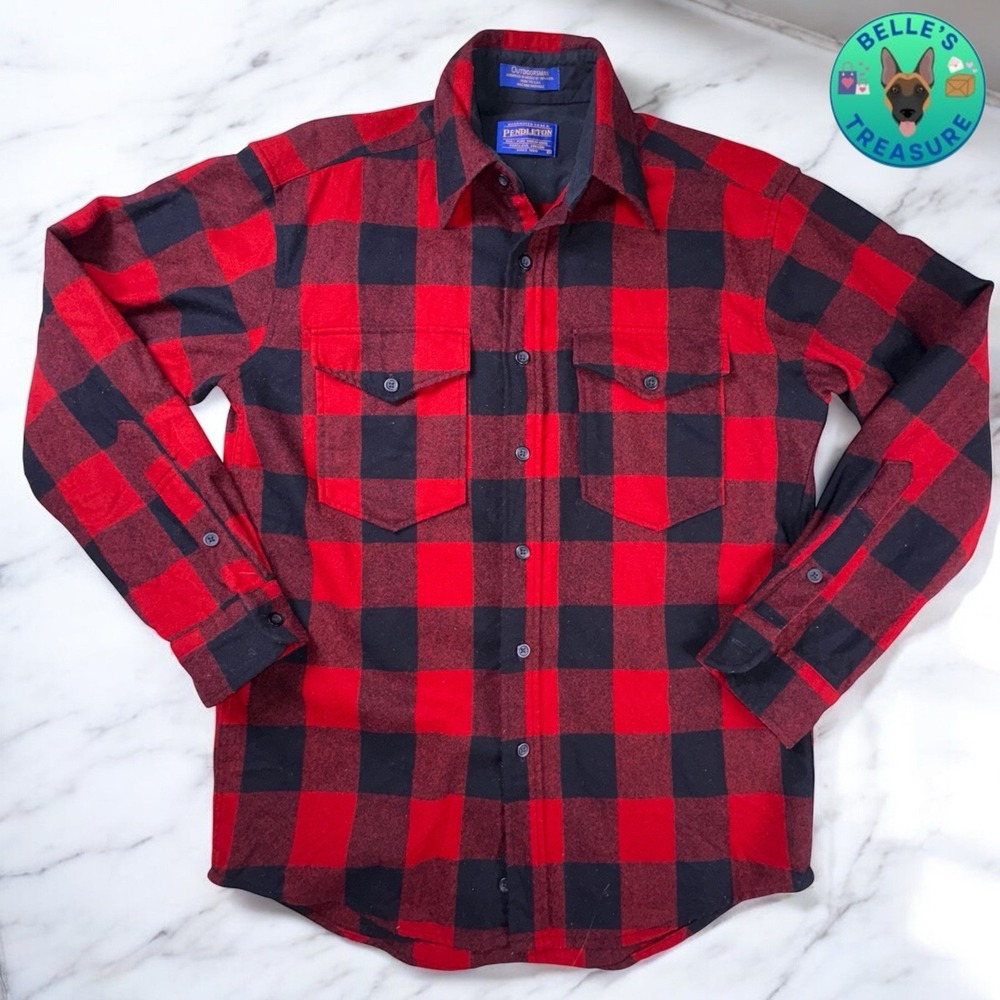 Pendleton Outdoorsman Shirt‎ Men Small Red Wool Flannel Buffalo Plaid Lumberjack
